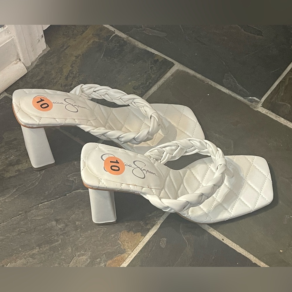 White mid heel sandals